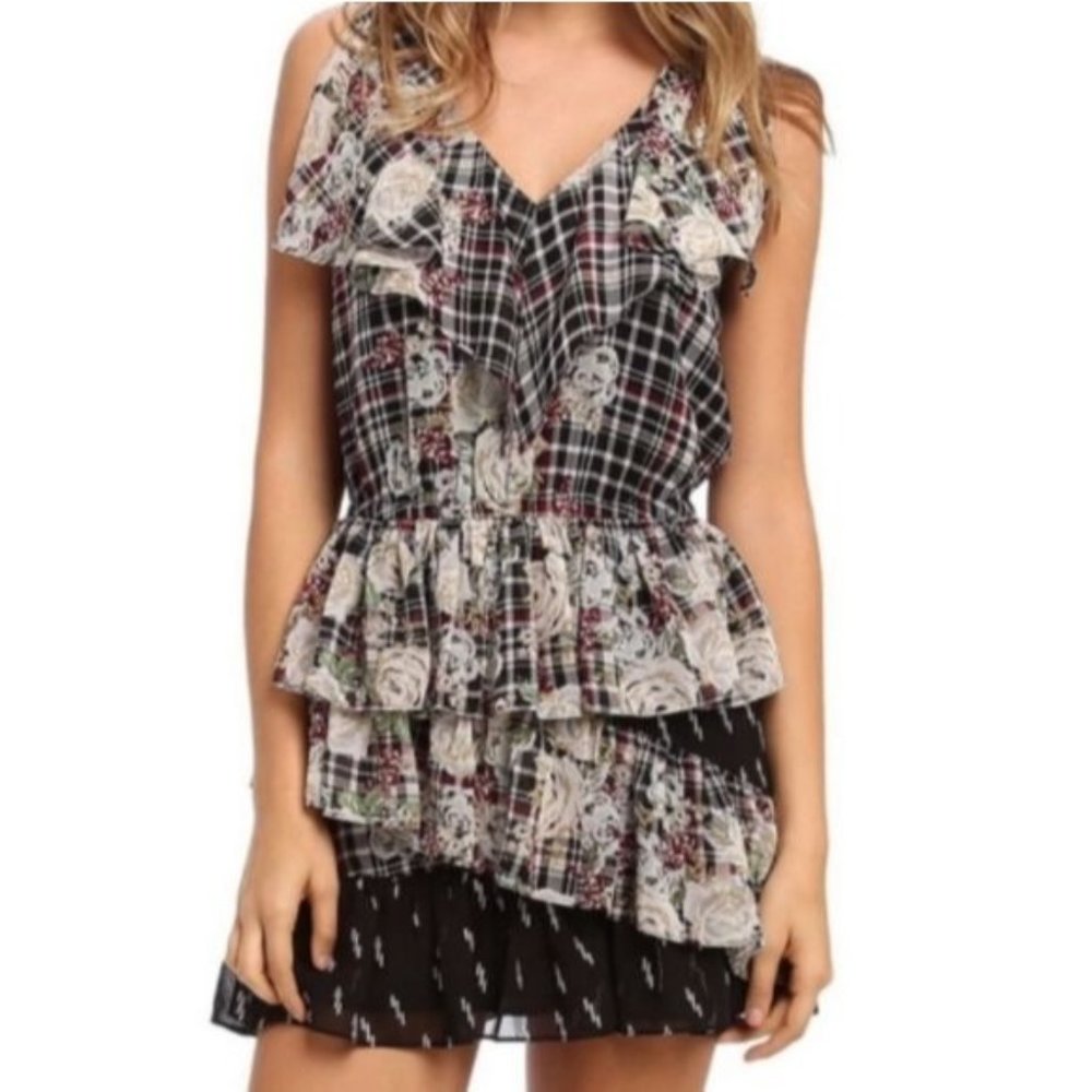 Sam Edelman Womens Dress Black Floral Tiered Ruffle Sleeveless Size Medium NWT